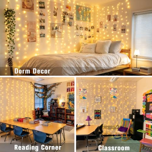 JMEXSUSS 300 LED Warm White Curtain Lights with Remote Control
