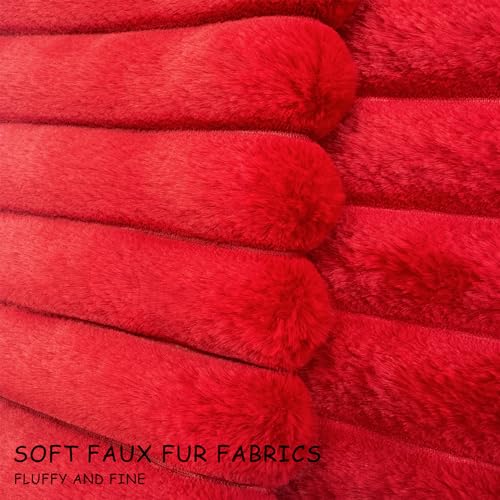 Faux Fur Velvet Throw Pillow Covers 18x18 - Set of 2 Soft Red Cushion Cases