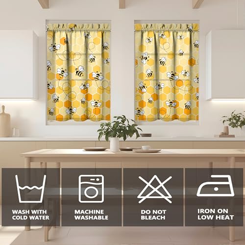 Bee Kitchen Curtains and Valances Set - 3pcs Light Filtering Drapes 27.5x36 inch