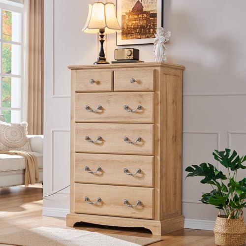 4-Piece Farmhouse Bedroom Dresser and Nightstand Set, Light Walnut