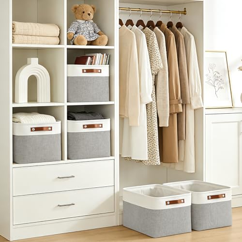 Large Fabric Storage Baskets 3 Pack for Shelves and Closets Grey