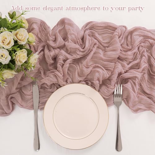10 Pack Dusty Pink Cheesecloth Table Runners, 10ft Boho Gauze Table Decor