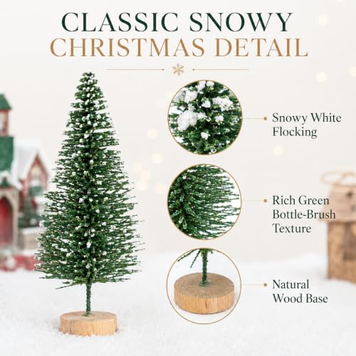 YIGETREE 10 Pack Snowy Mini Christmas Trees – 5 Heights for Village & Tabletop Decor (2 of each size)