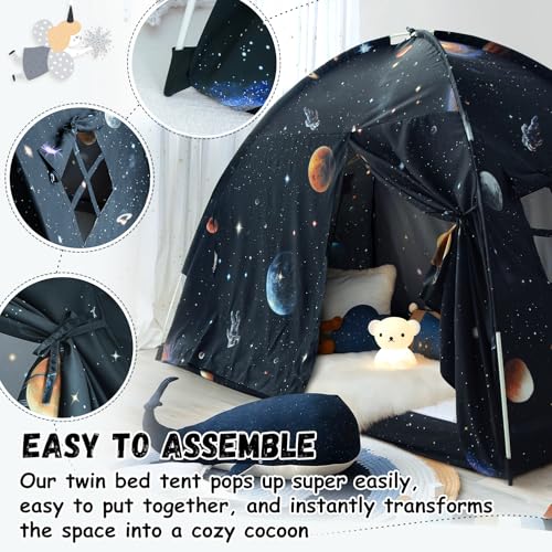 Kids Twin Size Bed Canopy Tent - Space Galaxy Privacy Playhouse
