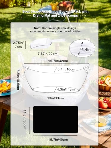 Boat Shape 2-Pack Small Ice Buckets 5.5L with Drying Mat & Scoops for Parties
