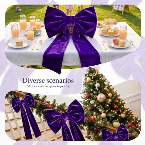 Dark Purple Velvet Christmas Bow Tree Topper Large Holiday Decor