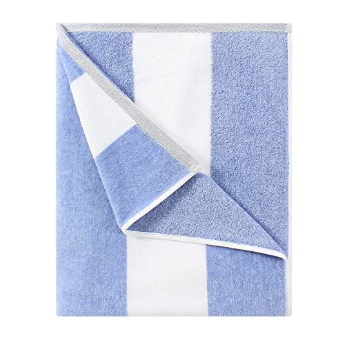 HENBAY Oversized Cotton Beach Towel - 70x35 Blue Striped Cabana Towel