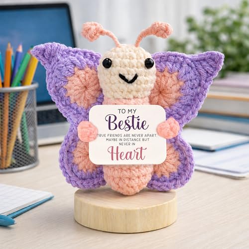 PORSWISH Style 3 Handmade Crochet Butterfly Friendship Gift for Women, BFF, Long Distance, Birthday, Keepsake
