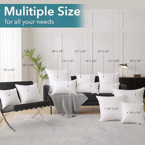 18x18 Throw Pillow Inserts Set of 2 - 100% Cotton Cover Square Cushion Forms