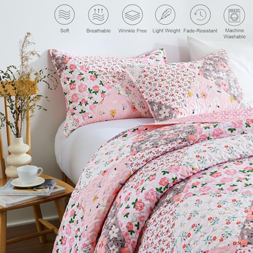 Whale Flotilla Queen Quilt Bedding Set - Soft Reversible Floral Coverlet