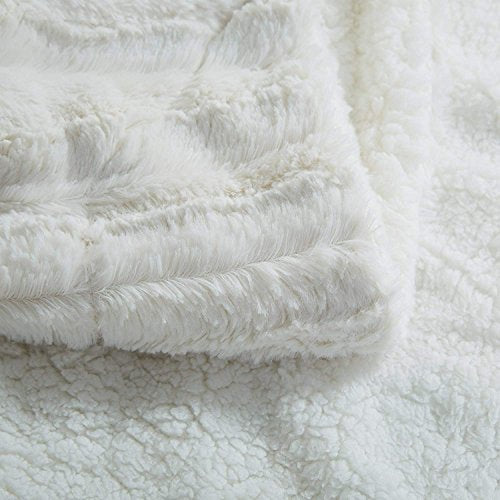 Tache White Creamy Ivory Polar Faux Fur Blanket Throw 63x87 | Double-Layer Sherpa Back
