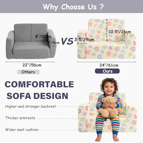 2-in-1 Foldable Kids Sofa and Lounger - Convertible Toddler Armchair