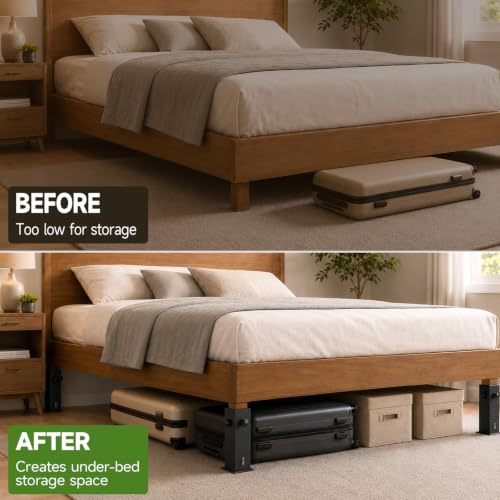 Heavy Duty Bed Risers for Under-Bed Storage, Adjustable Heights