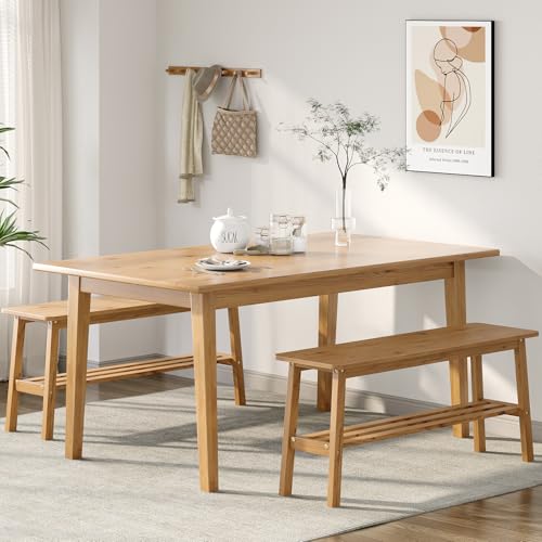 39-Inch Solid Wood Dining Bench with Shoe Rack Storage - Light Brown