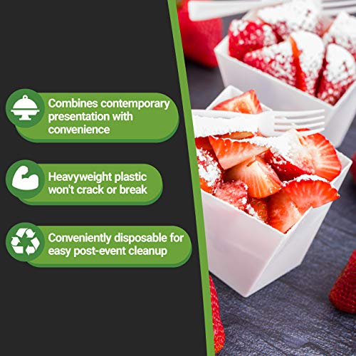 Restaurantware 5.5 Ounce Appetizer Dishes 100 Disposable Square Cups - Large Sturdy White Plastic Dessert Bowls Unique Design For Appetizers Desserts Fruits At Buffets Or Parties