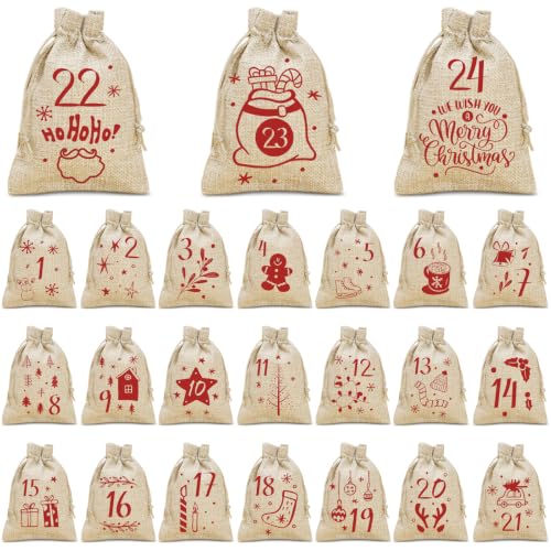 Golibra Red Christmas Advent Calendar Bags - 24 Count Holiday Countdown Decor