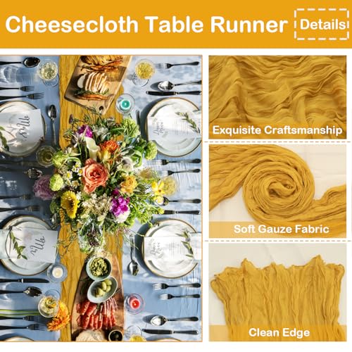 Mustard Yellow 3Pcs Gauze Cheesecloth Table Runner – 90x300cm Boho Linen Set (LGSMFT)