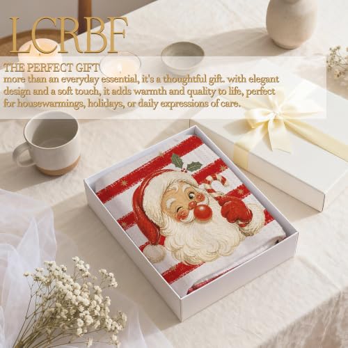 Red Christmas Striped Santa Kitchen Towels 16x24in - LCRBF
