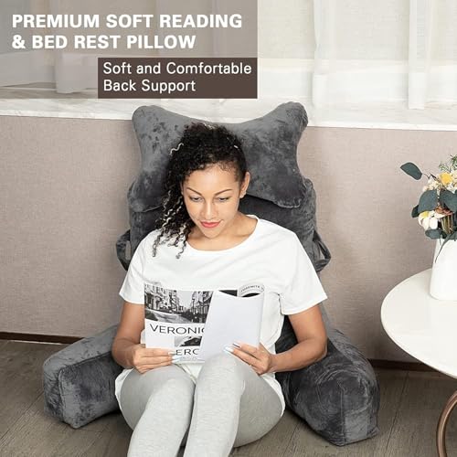Reading Pillow with Detachable Neck Roll & Arm Support - Dark Grey
