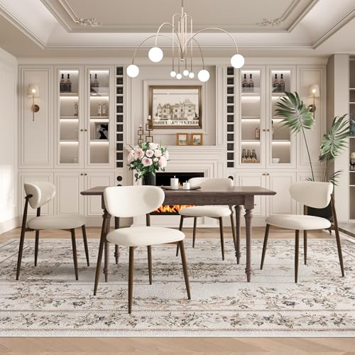 Modern Upholstered Dining Chairs with Metal Legs, Set of 4, Beige