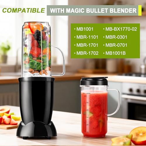 22oz Blender Replacement Cups with Cross Blade and To-Go Lids - 5 Piece Set