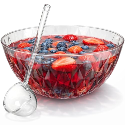 1.4 Gallon Plastic Punch Bowl with Ladle, Clear Diamond Texture Serving Bowl