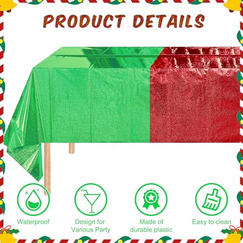 Hauwellter 12 Pack Iridescent Red & Green Plastic Tablecloths 54x108 in - holographic disposable party covers