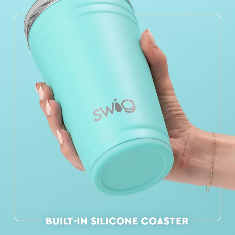 Swig Life 24oz Party Cup, Stackable Insulated Travel Coffee Tumbler with EZ Slider Lid, Cup Holder Friendly, Stainless Steel 24 oz Tumbler, Reusable Coffee Mug (Shimmer Buttercup)