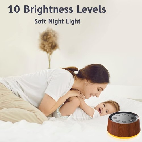 Brown Noise Sound Machine - 30 Soothing Sounds & 12 Color Night Light | Adjustable Volume & Timers