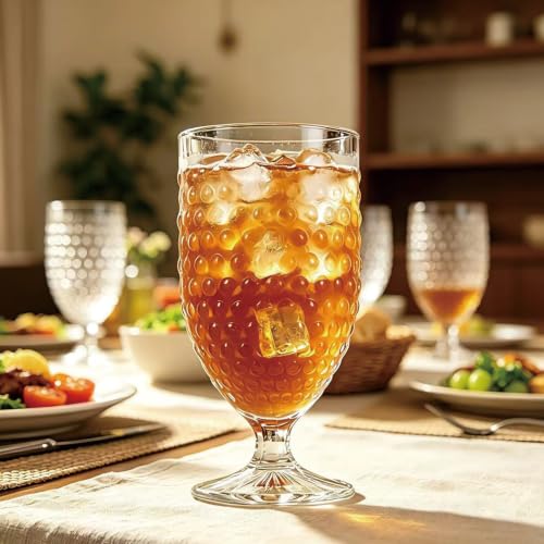 Hobnail Glass Goblets, 16.9 Oz Vintage Stemmed Drinking Glasses - Set of 4