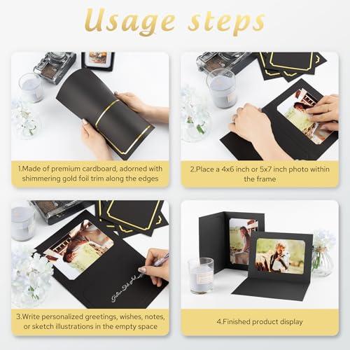 Golden State Art Pack of 100 Black with Gold Lining 4x6/5x7 Photo Frame Cards