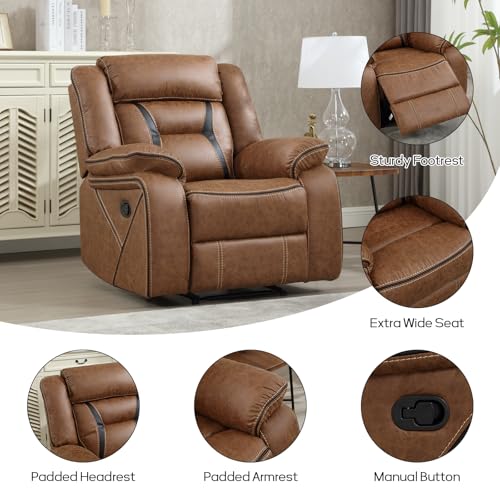 Manual Reclining Chair, Modern Faux Leather Single Sofa for Living Room