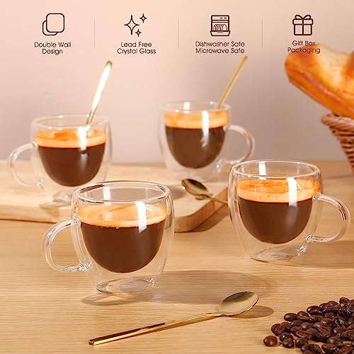 VENVENWEAVS 4-Pack 5oz Double Wall Hand Blown Espresso Cups - Gift Box