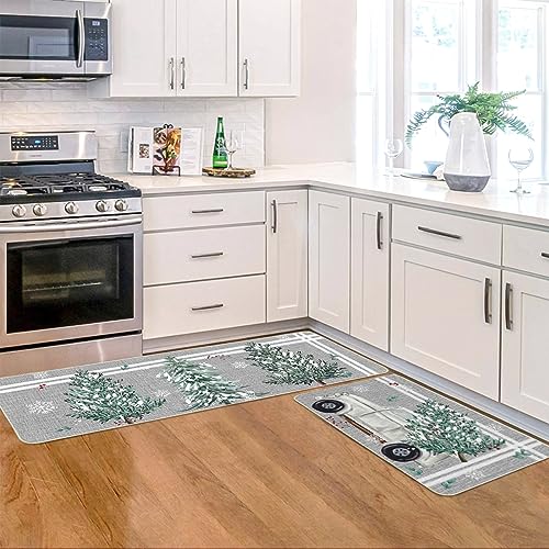Artoid Mode Pine Holly Christmas Kitchen Rugs Set of 2, 17x29 & 17x47 inches