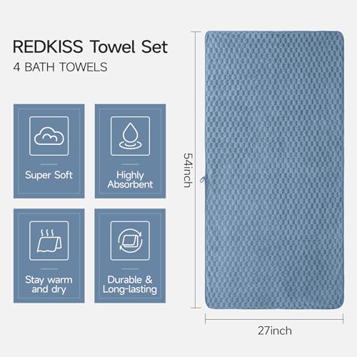 REDKISS Microfiber Bath Towels 4-Pack - Quick Dry & Ultra Absorbent (27x55")