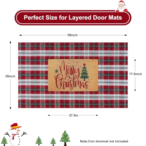 KIMODE Christmas Door Mat Outdoor Red & Green Plaid 3x5 ft Rug - Holiday Decor