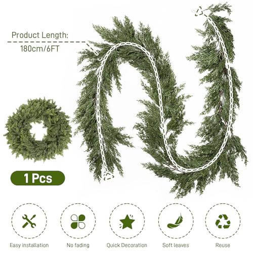 6FT Artificial Cedar Garland Mantel Scarf Christmas Decor - 6FT / 1