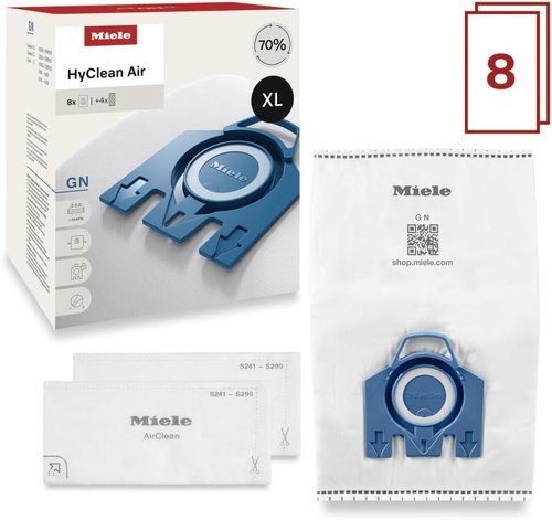 Miele Genuine AirClean XL Pack GN Vacuum Cleaner Bags - 8 Bags for Complete C3, C2 & Classic C1