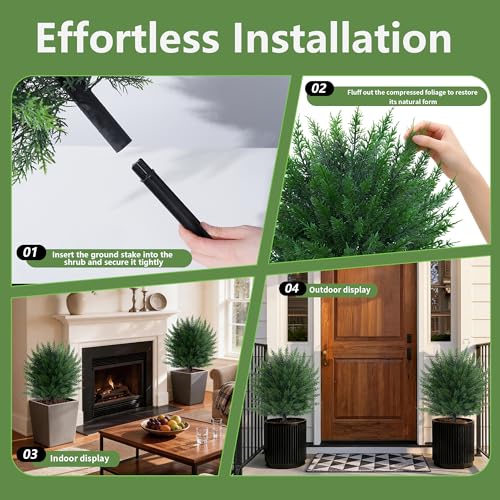 27.6-Inch Artificial Cedar Topiary Tree, UV-Resistant Faux Cypress Set of 2