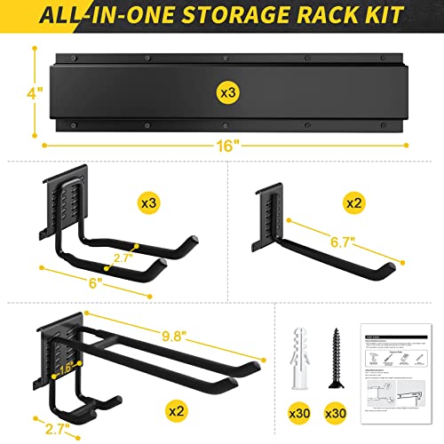 48-Inch Garage Tool Organizer Wall Mount with Adjustable Heavy Duty Hooks