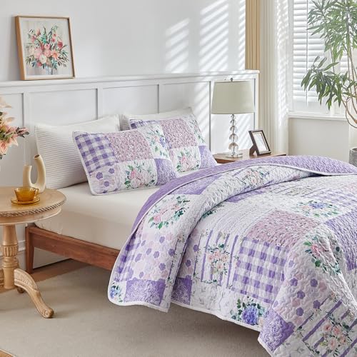 Joyreap Floral Patchwork Quilt Set Queen, 3 Piece Soft Microfiber Bedspread