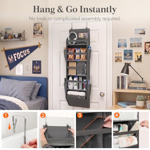 Lifewit Over the Door Organizer, 5-Section Hanging Storage with Clear Windows & Side Pockets, Dark Gray