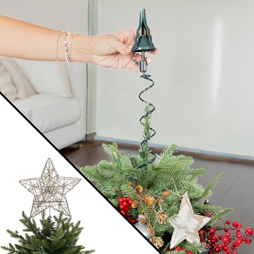 Universal Twist-On Christmas Tree Topper Holder and Stabilizer, Green Metal