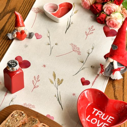 Artoid Mode Love Hearts Valentine's Table Runner 13x60 Inch Home Decor Beige