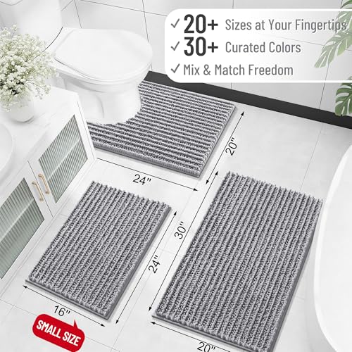 OLANLY Chenille Bathroom Rug 30x20 Soft Absorbent Non-Slip Bath Mat Grey