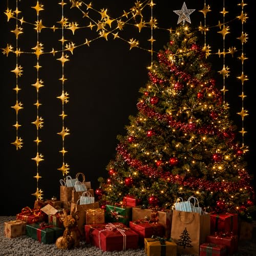 40ft Gold Star Bunting Garland for Party Decor, Pre-String Star Hanging Banner