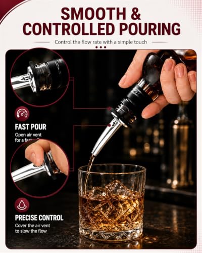 Spegsgio 60 Pack Deep Black Stainless Steel Liquor Pour Spouts - Drip-Free Bottle Tips with Dust Caps