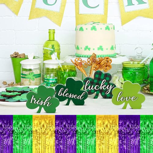 Ohiyoo Gold Green Purple Mardi Gras Fringe Table Skirt Set 5 Pack 29x108 Inch Party Decorations