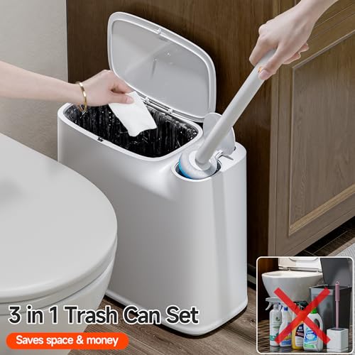 3 in 1 Bathroom Trash Can with Toilet Brush and 36 Refills