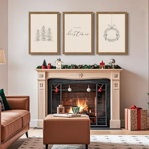 Christmas Prints 16x24 Inch Wood Framed Set of 3 Canvas Wall Art Baccone